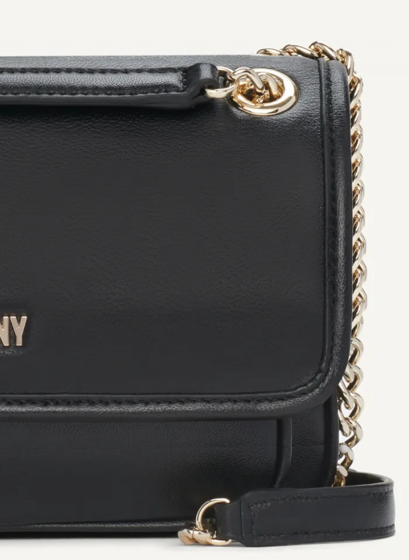 Black / Gold Women's Dkny Porter Flap Crossbody Bags | 6937AIEUK