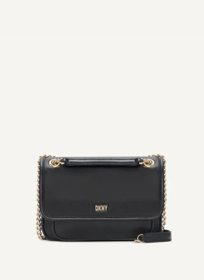 Black / Gold Women\'s Dkny Porter Flap Crossbody Bags | 6937AIEUK