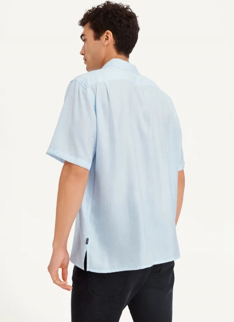 Blue Men's Dkny Imitation Silk Camp Shirts | 6407LQMJX