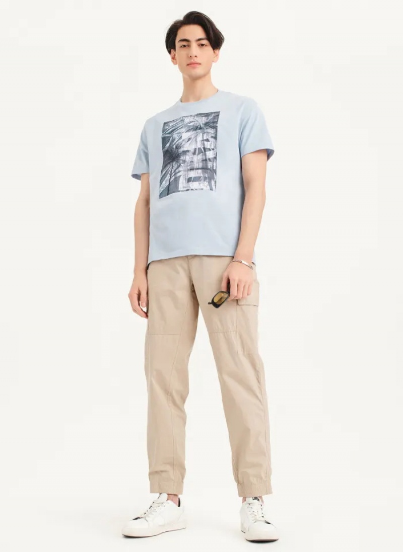 Blue Men's Dkny Palm Distress T Shirts | 8627MDIXP