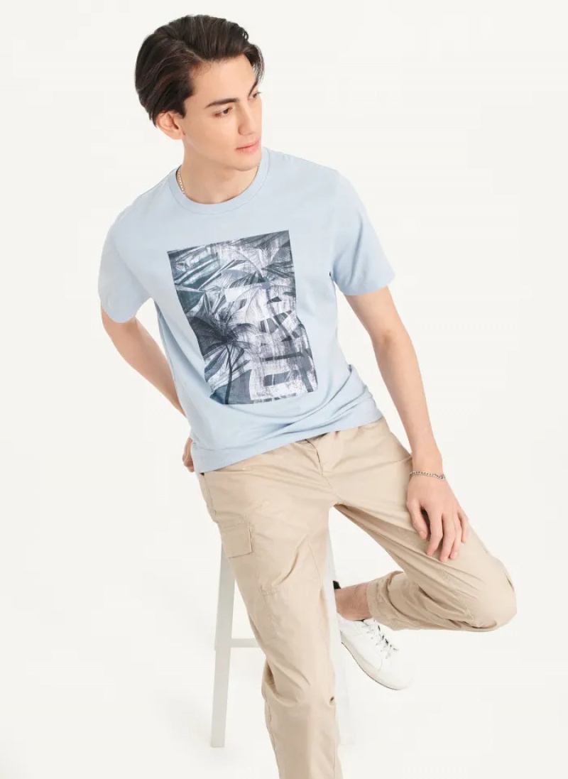 Blue Men's Dkny Palm Distress T Shirts | 8627MDIXP