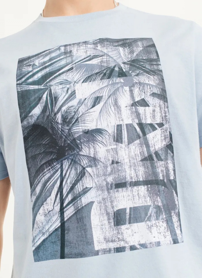 Blue Men's Dkny Palm Distress T Shirts | 8627MDIXP