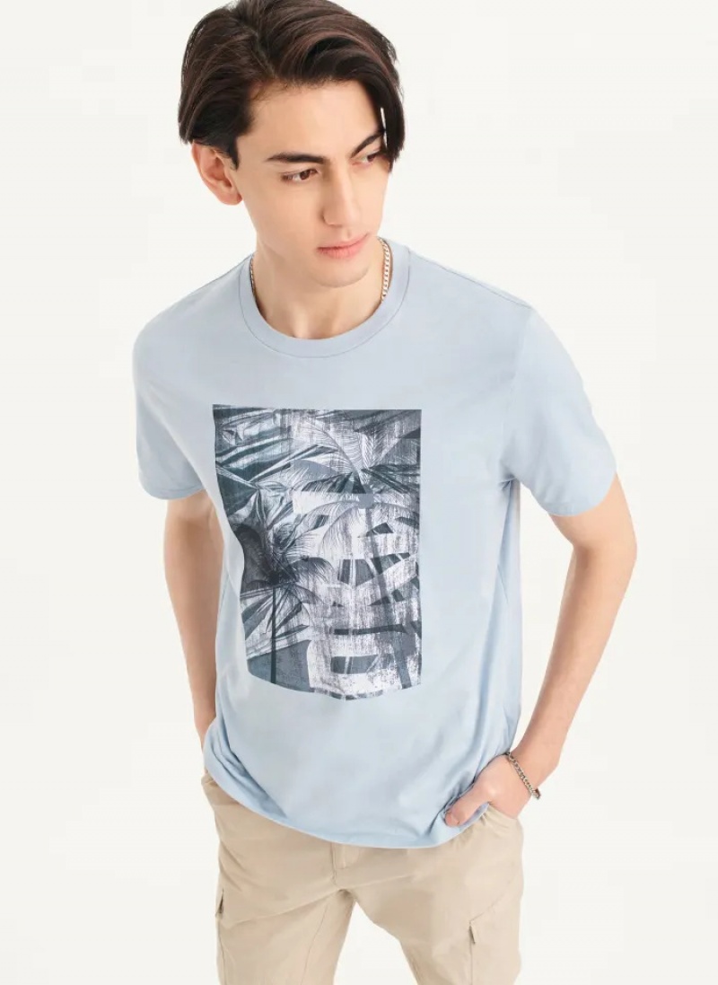 Blue Men's Dkny Palm Distress T Shirts | 8627MDIXP