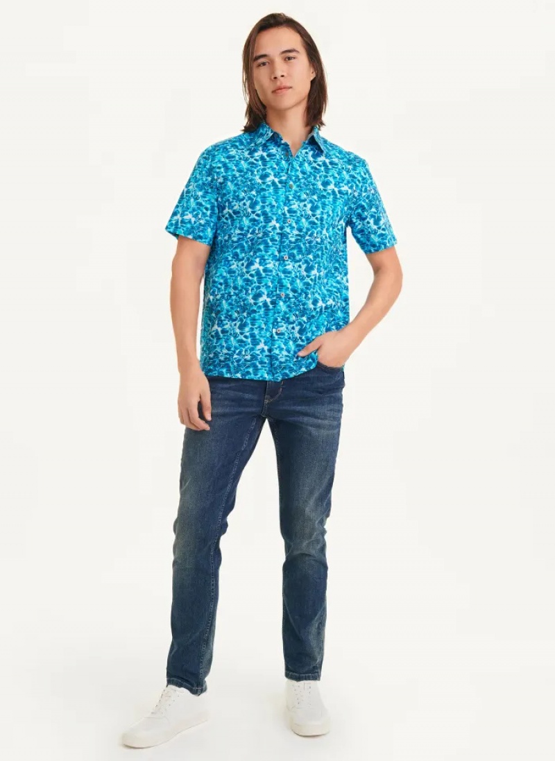 Blue Men's Dkny Water Print Shirts | 8602SCAJB