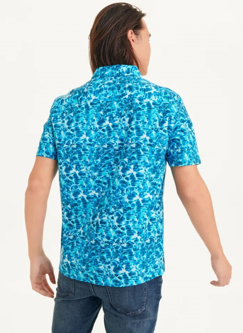 Blue Men's Dkny Water Print Shirts | 8602SCAJB