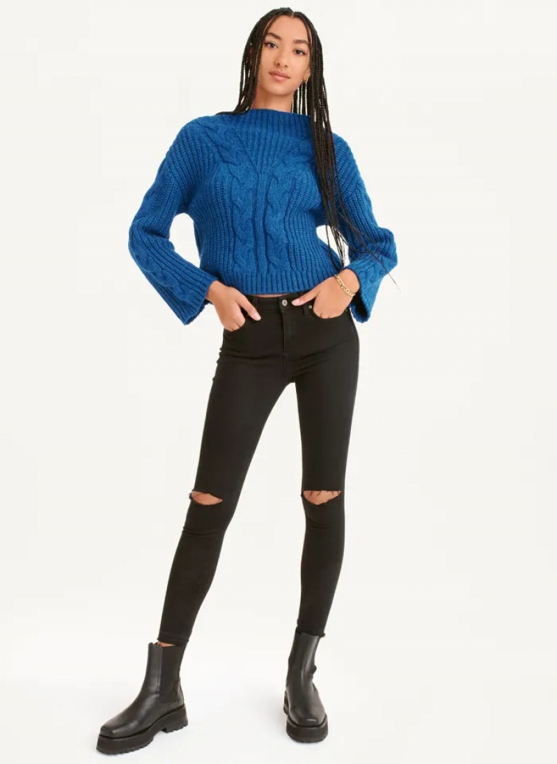 Blue Women's Dkny Cable Knit Sweaters | 3027UJZFN