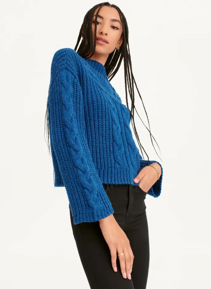 Blue Women's Dkny Cable Knit Sweaters | 3027UJZFN