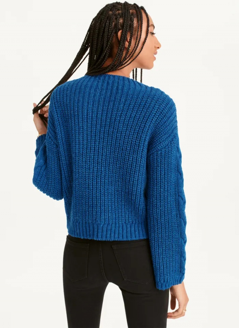 Blue Women's Dkny Cable Knit Sweaters | 3027UJZFN