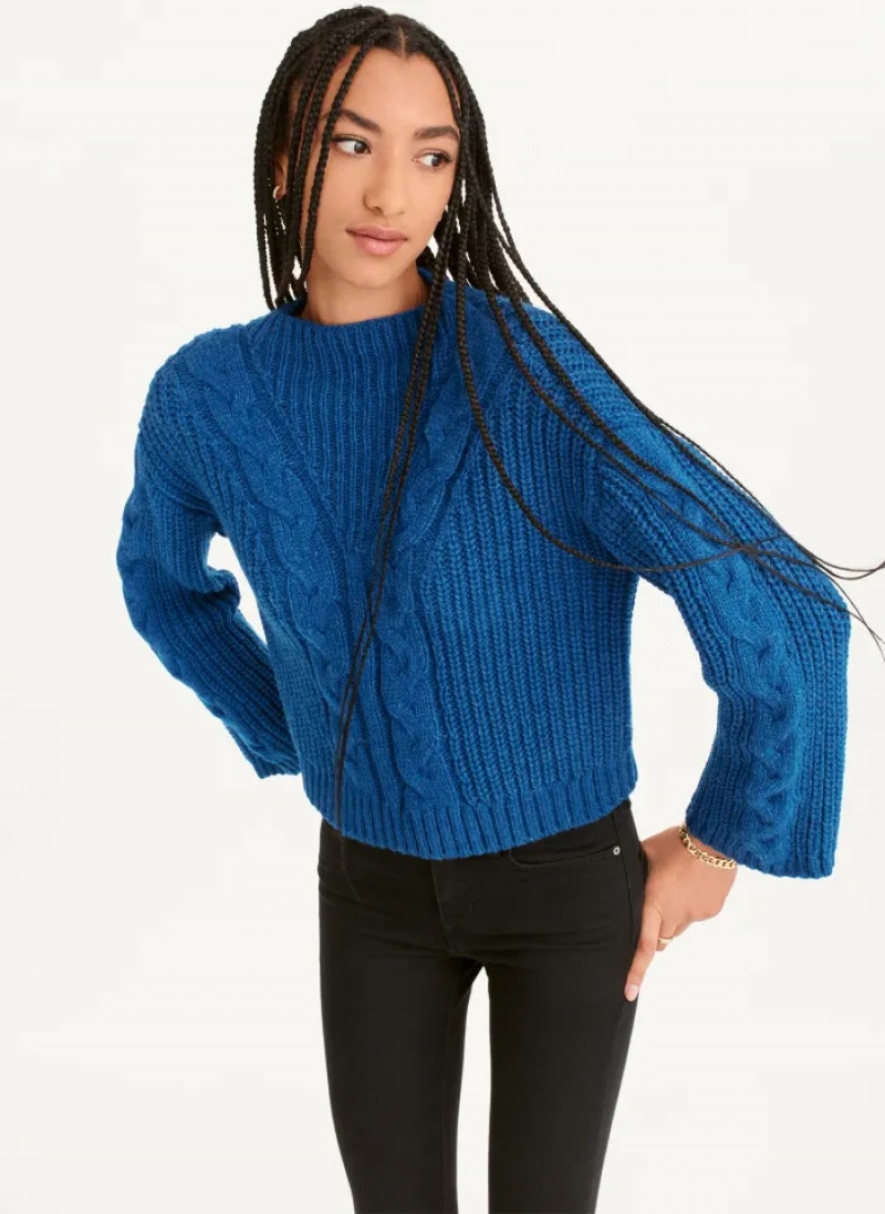 Blue Women\'s Dkny Cable Knit Sweaters | 3027UJZFN