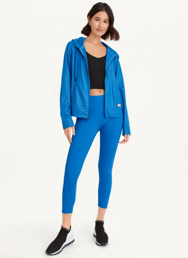 Blue Women's Dkny Chintz Honeycomb Mesh Full Zip Hoodie | 1596HZKDJ