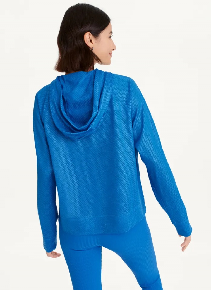 Blue Women's Dkny Chintz Honeycomb Mesh Full Zip Hoodie | 1596HZKDJ