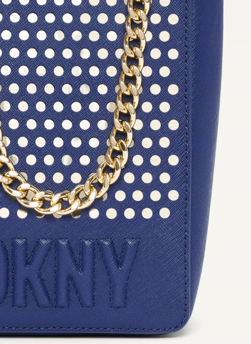 Blue Women's Dkny Essex Saffiano North-South Crossbody Bags | 4602PKDXZ