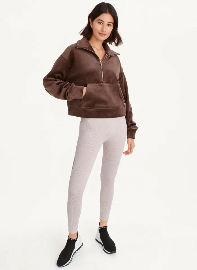 Bracken Women's Dkny Tech Velour Rib Half Zip W/ Kanga Pocket Pullover | 6871NTOSG