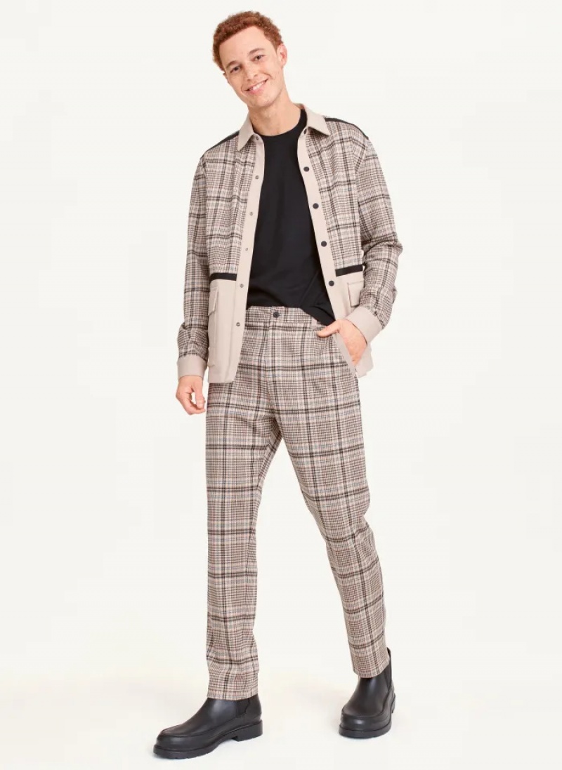 Brown Men's Dkny Plaid Pants | 6751IHGRY