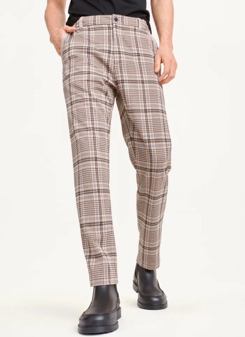 Brown Men's Dkny Plaid Pants | 6751IHGRY