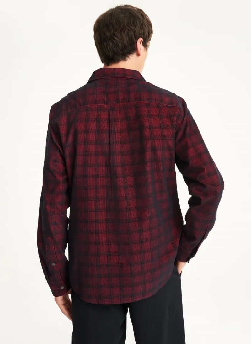 Cabernet Men's Dkny Long Sleeve Plaid Shirts | 5927AMSQH