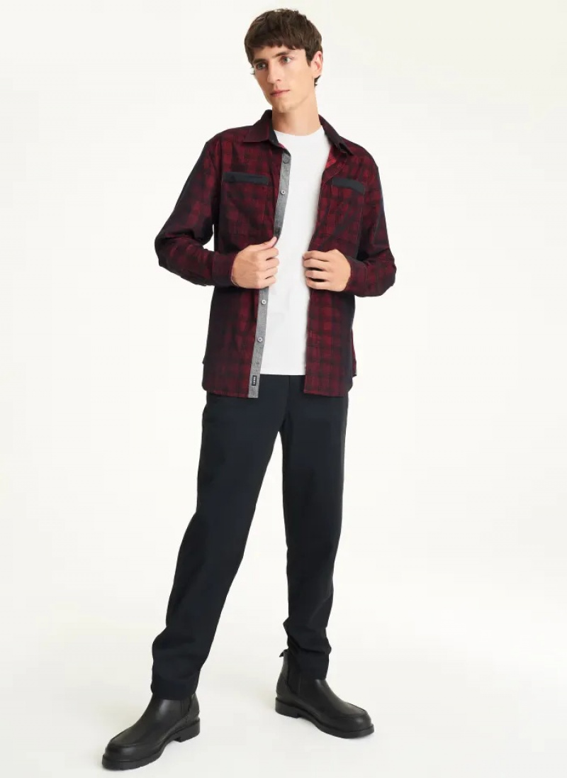 Cabernet Men's Dkny Long Sleeve Plaid Shirts | 5927AMSQH