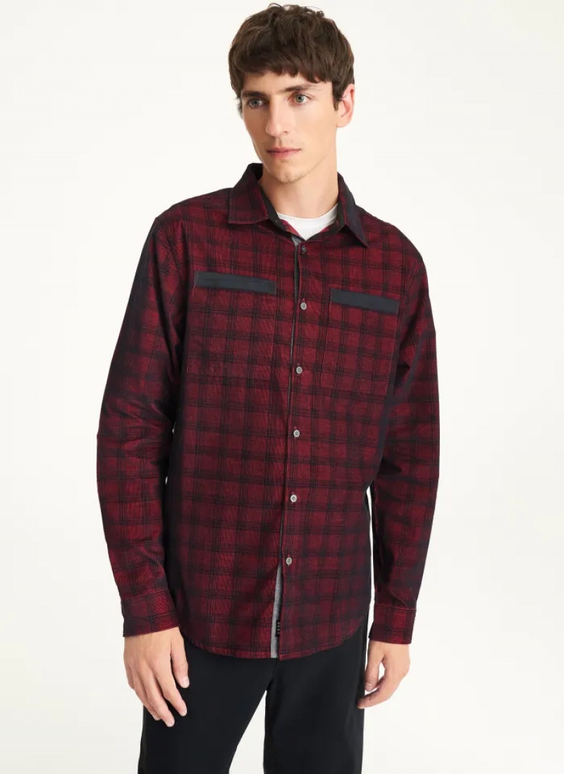 Cabernet Men\'s Dkny Long Sleeve Plaid Shirts | 5927AMSQH