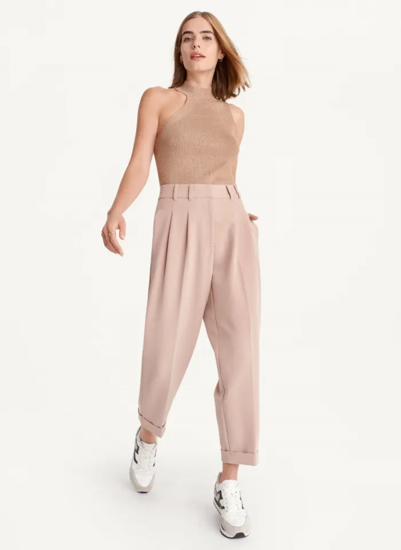 Cafe Au Lait Women's Dkny High Rise Pleat Rolled Cuff Pants | 9861TMXWU