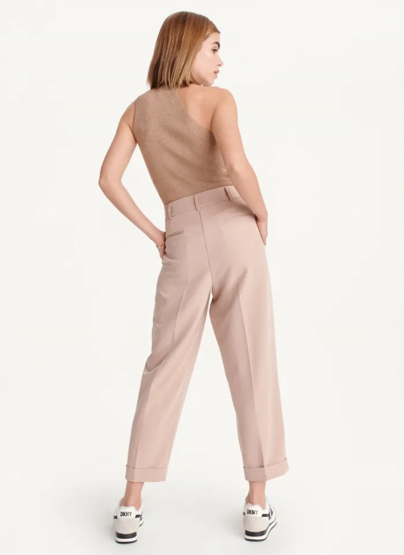 Cafe Au Lait Women's Dkny High Rise Pleat Rolled Cuff Pants | 9861TMXWU