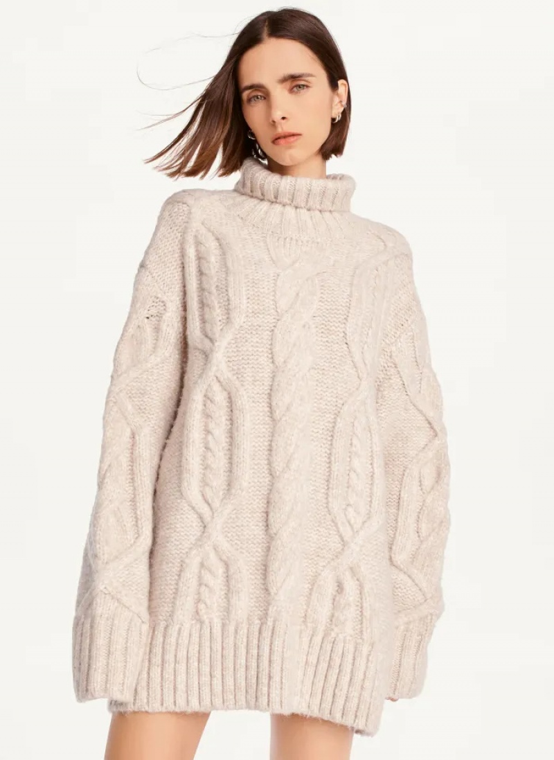 Camel Women\'s Dkny Oversized Cable Knit Sweaters | 6582EXFAJ