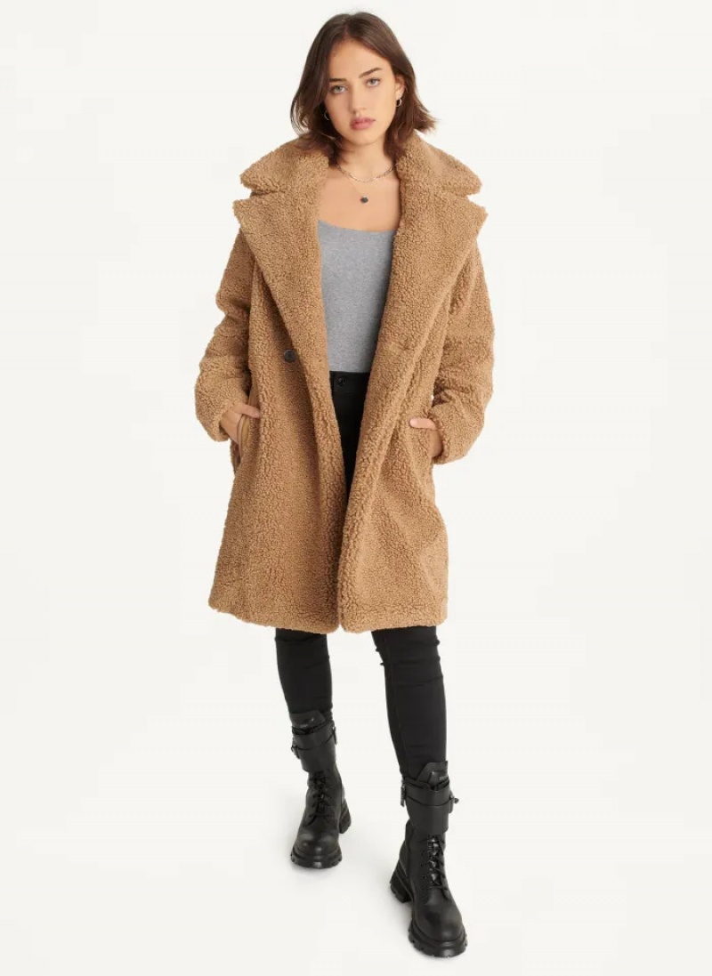 Camel Women's Dkny Oversized Long Sherpa Coats | 3102REJOZ