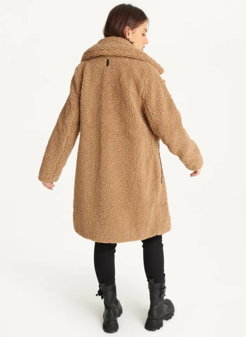 Camel Women's Dkny Oversized Long Sherpa Coats | 3102REJOZ