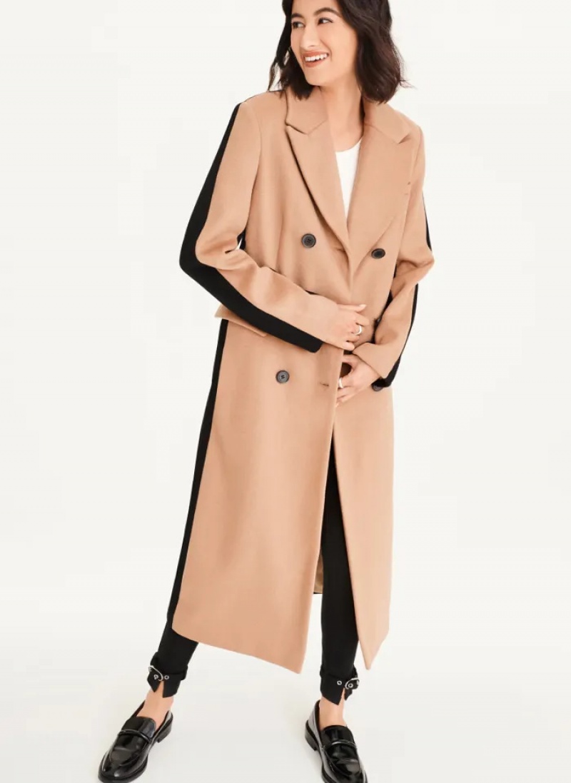 Camel Women's Dkny Two Tone Maxi Wool Coats | 5103CGWRE