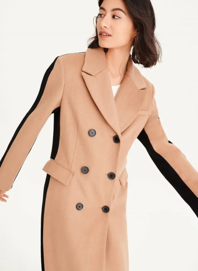 Camel Women's Dkny Two Tone Maxi Wool Coats | 5103CGWRE