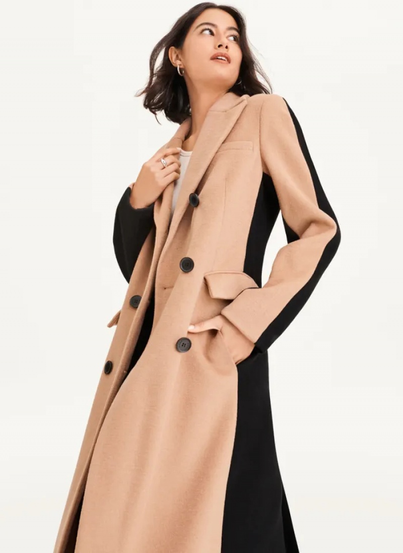 Camel Women\'s Dkny Two Tone Maxi Wool Coats | 5103CGWRE