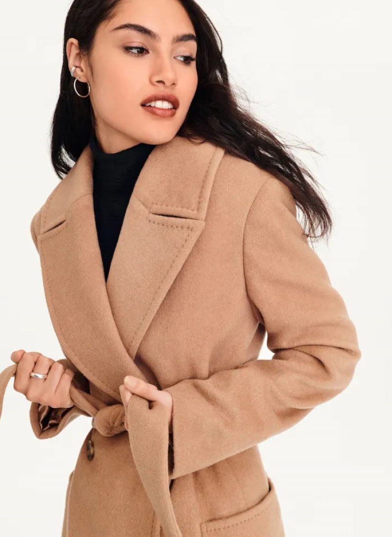 Camel Women's Dkny Wool Wrap Coats | 0968RLNQD