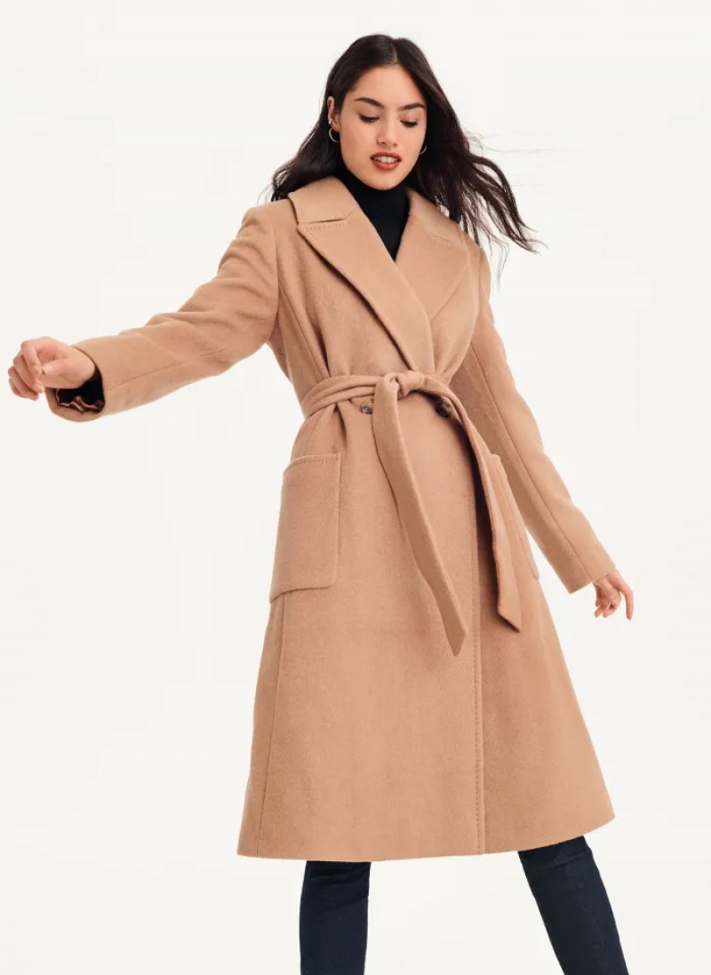 Camel Women's Dkny Wool Wrap Coats | 0968RLNQD