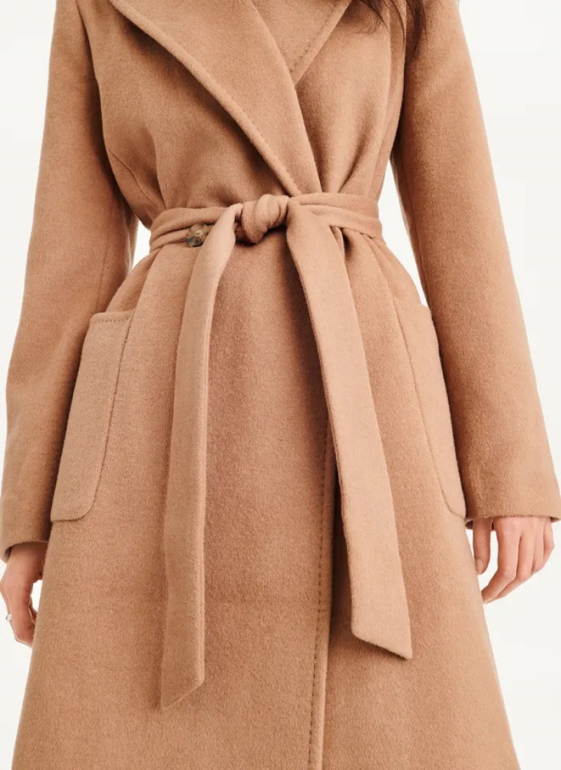 Camel Women's Dkny Wool Wrap Coats | 0968RLNQD