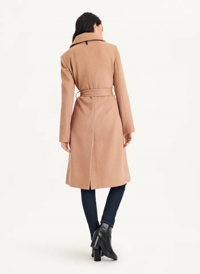 Camel Women's Dkny Wool Wrap Coats | 0968RLNQD