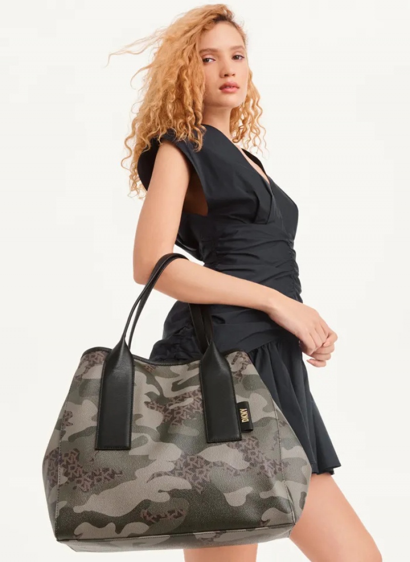 Camo/Black Women's Dkny Grayson Large Tote Bags | 9604FRKUE