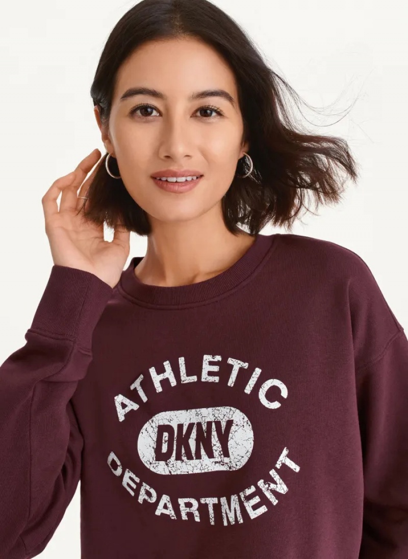 Currant Women's Dkny Distressed Varsity Logo Raw Edge Crew Neck Pullover | 1790HQSKO