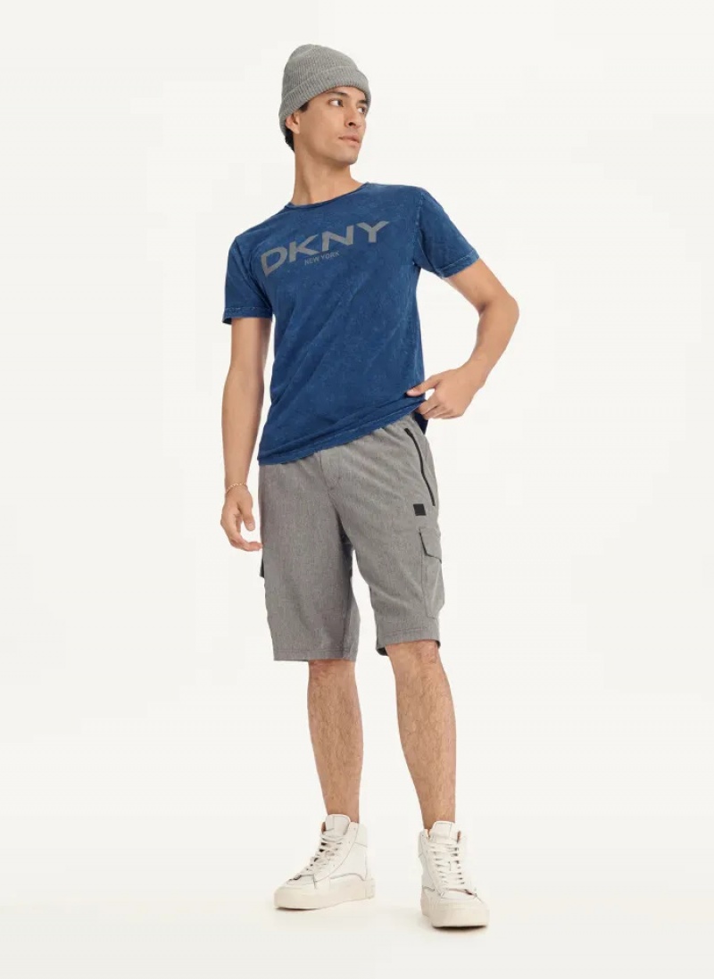 Dark Blue Men's Dkny Mineral Wash T Shirts | 1635ANPSH