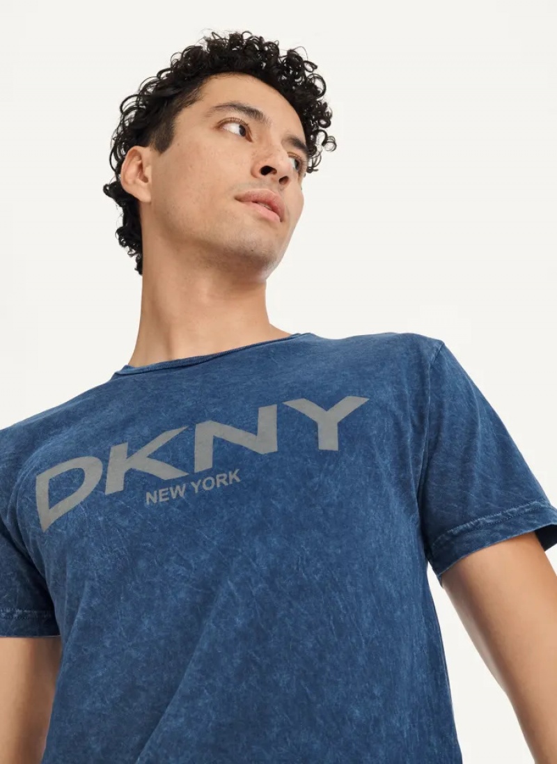 Dark Blue Men's Dkny Mineral Wash T Shirts | 1635ANPSH