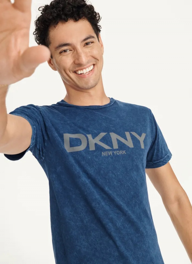 Dark Blue Men's Dkny Mineral Wash T Shirts | 1635ANPSH