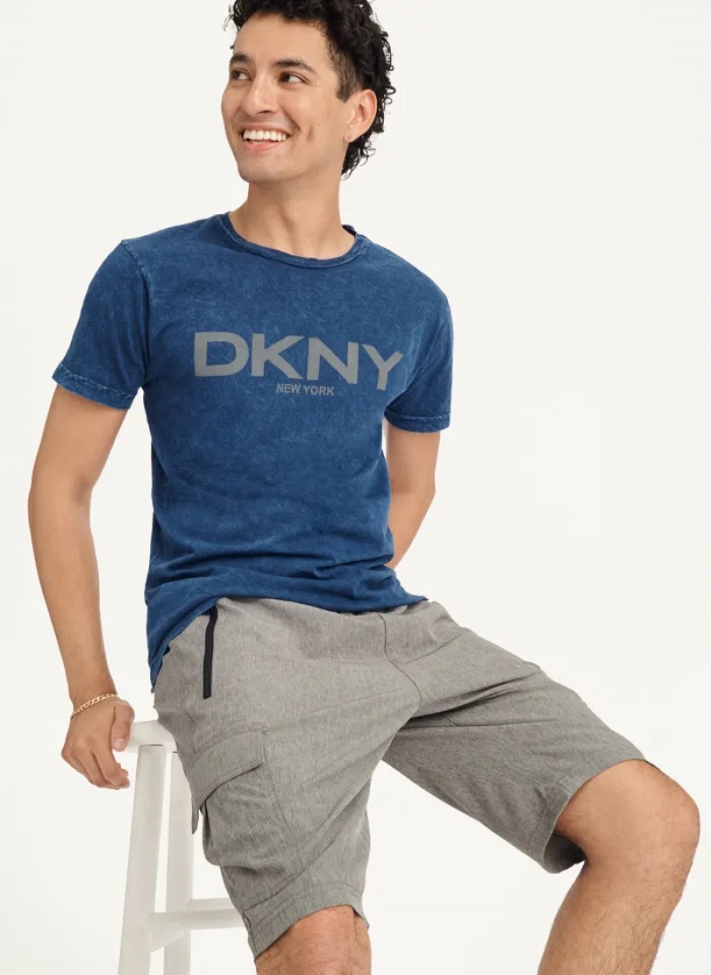 Dark Blue Men's Dkny Mineral Wash T Shirts | 1635ANPSH