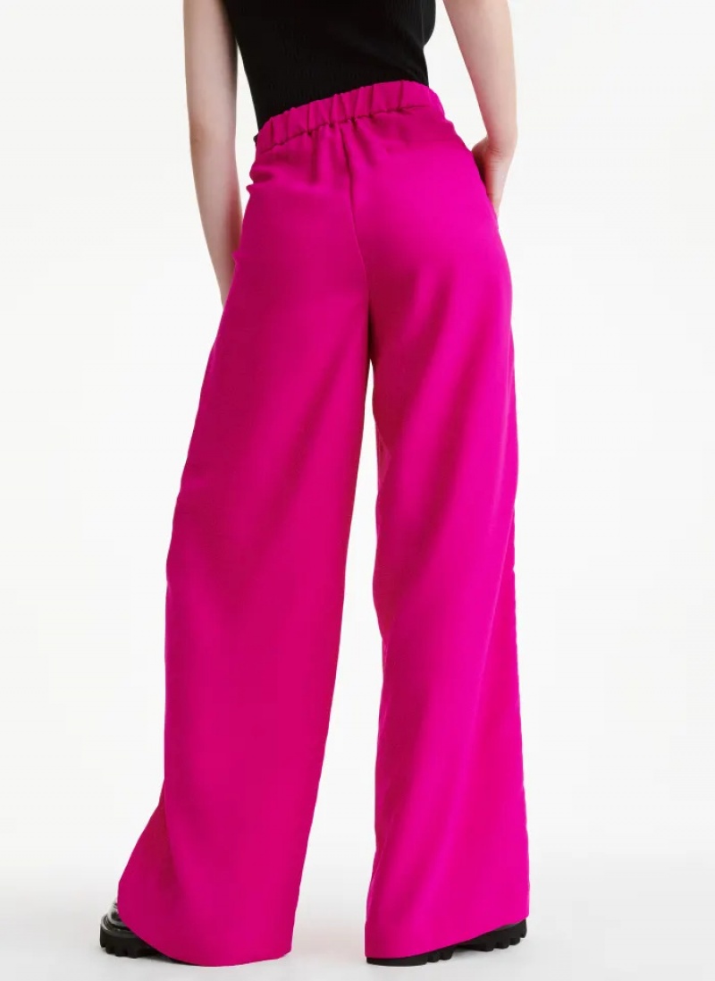 Electric Fuschia Women's Dkny Pleated Wide Leg Satin Pants | 3956VLGPZ