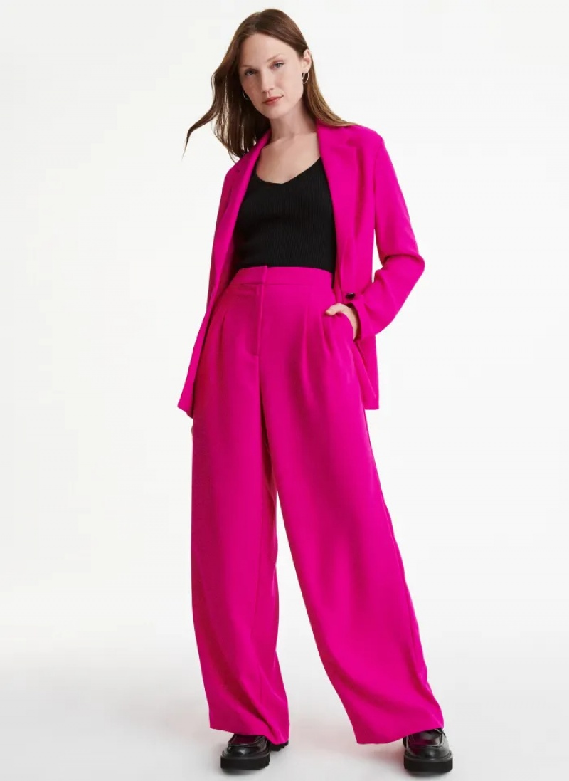 Electric Fuschia Women's Dkny Pleated Wide Leg Satin Pants | 3956VLGPZ