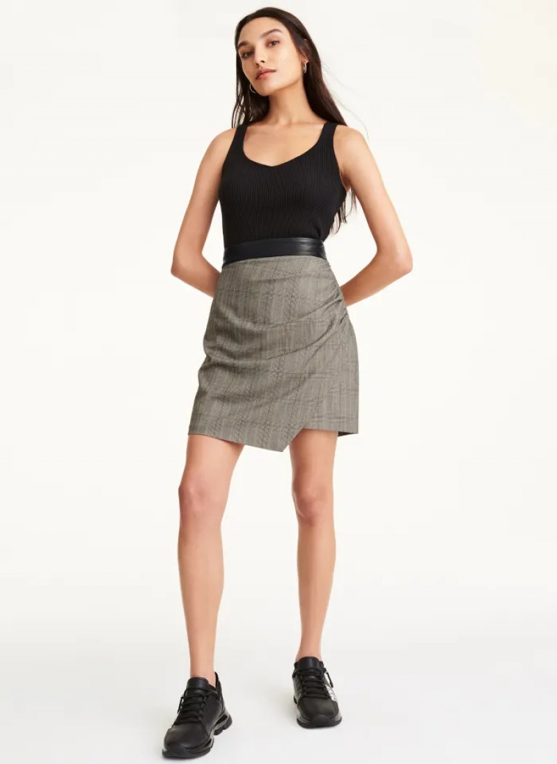 Glenn Plaid Women's Dkny Plaid Faux Wrap Faux Leather Trim Skirt | 7203AVSPT