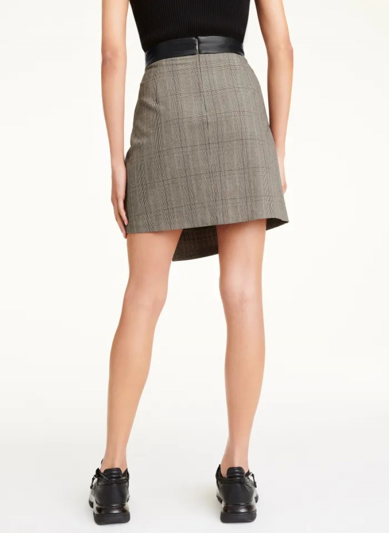 Glenn Plaid Women's Dkny Plaid Faux Wrap Faux Leather Trim Skirt | 7203AVSPT