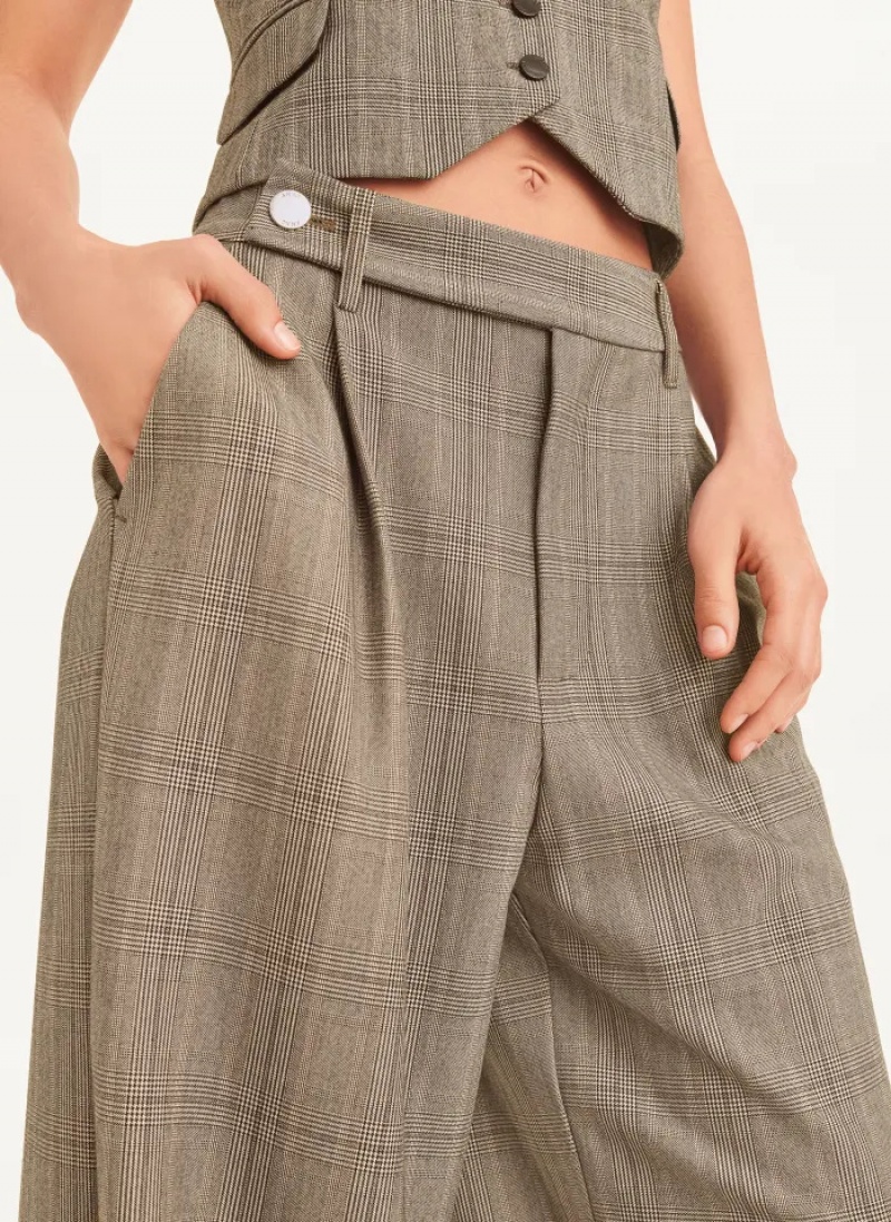 Glenn Plaid Women's Dkny Wide Leg Front Pleat Pants | 3951HCILG