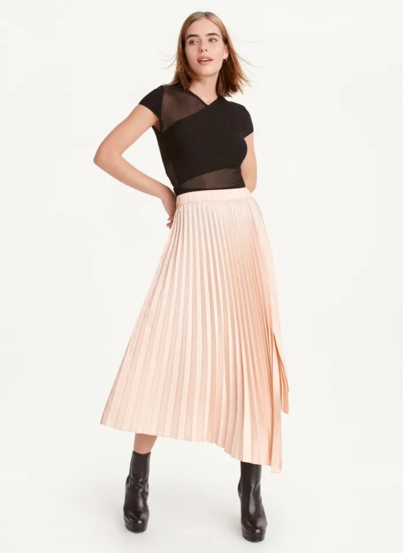 Gold Sand Women's Dkny Asymmetrical Hem Pleated Maxi Skirt | 4678YZRQF