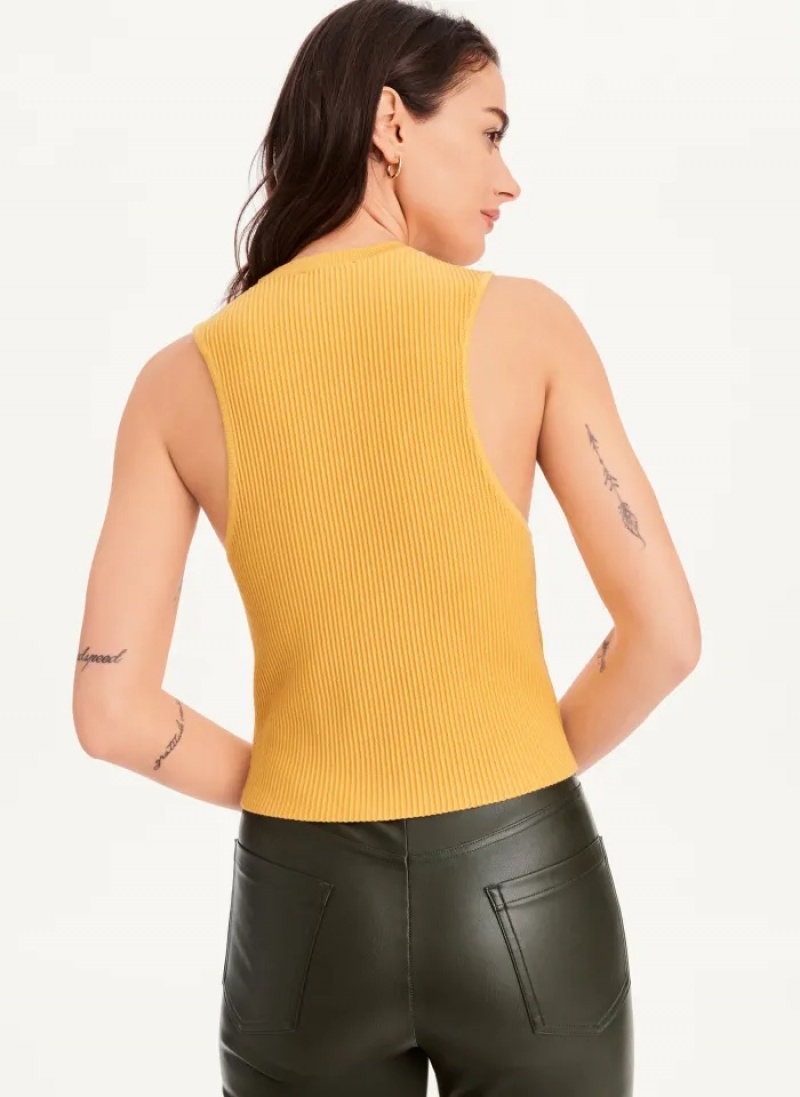 Golden Women's Dkny Sleeveless Crewneck Crop Sweaters | 6810INAKF