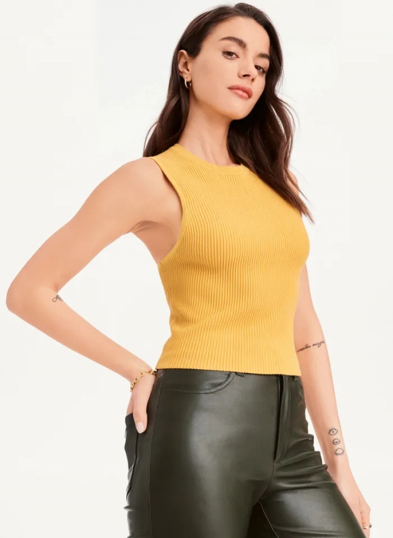 Golden Women\'s Dkny Sleeveless Crewneck Crop Sweaters | 6810INAKF