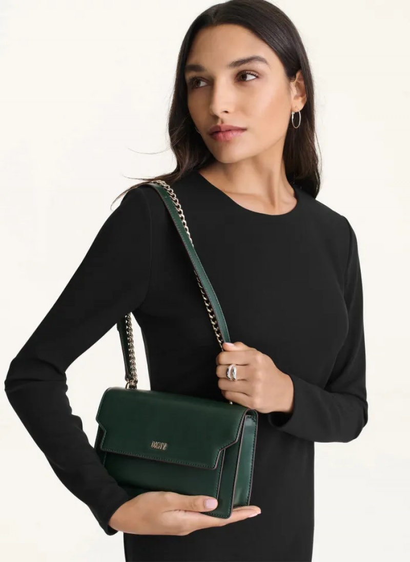 Green Women's Dkny Millie Flap Leather Crossbody Bags | 4937KNFBA