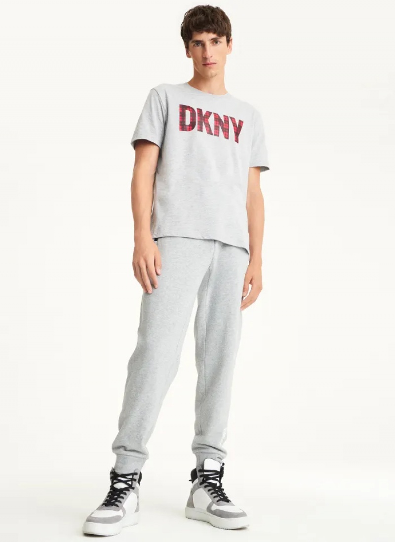 Grey Men's Dkny Celebrate Plaid Logo T Shirts | 2306IHGXM